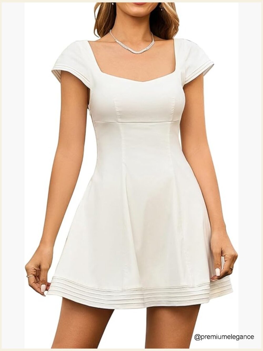 Cap Sleeve Sweetheart Neckline A-Line Mini Dress High Waist Backless Zipper